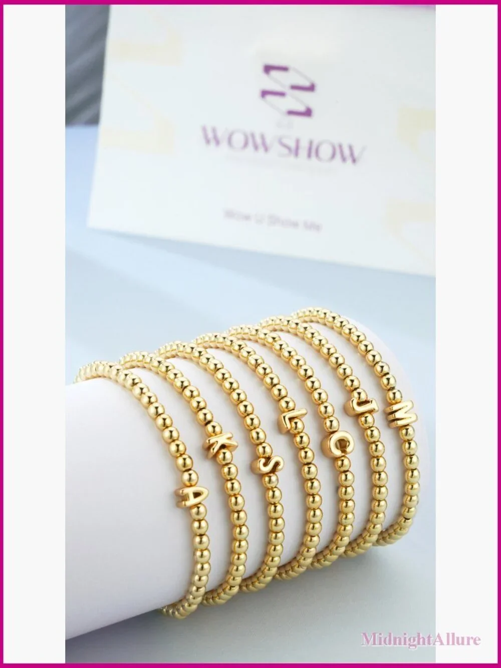 Stretch Initial Beaded Bracelet 18K Gold Plated A-Z Letter Jewelry Gift